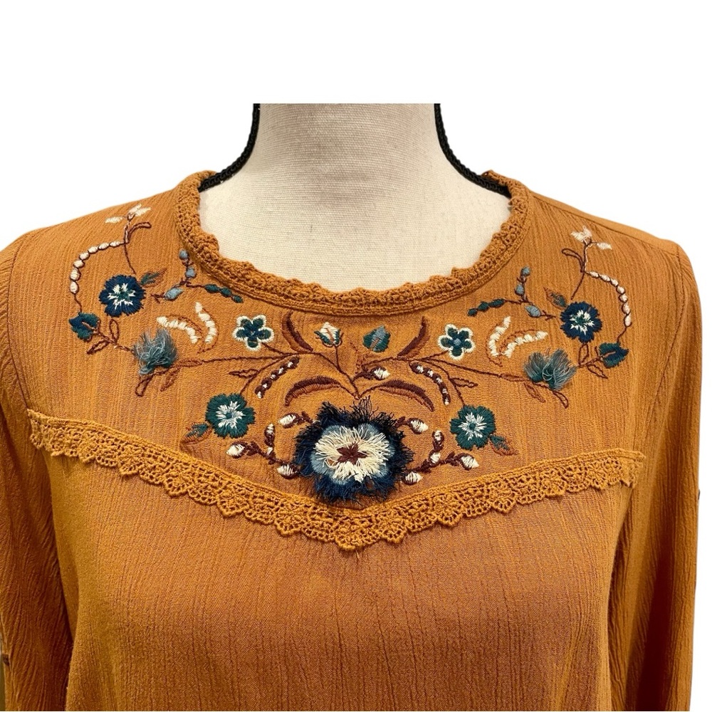 Xhilaration Mustard Embroidered Blouse - Picture 2 of 5